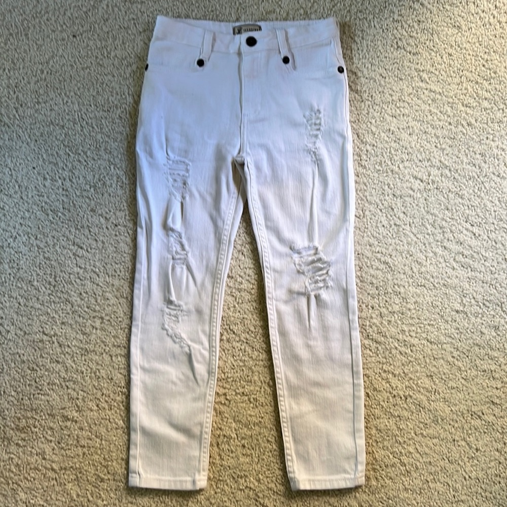 Illusive London skinny white denim jeans, distressed, boys (size 9-10)